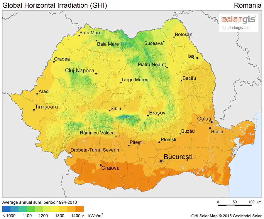 Stalpi iluminat fotovoltaici independenti 6 Romania harta radiatie solara