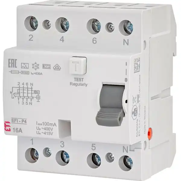 Intrerupator diferential EFI-P4 A C16 3P+N/100mA 400Vac 2061520 ETI 3 Intrerupator diferential EFI-P4 A C16 3P+N/100mA 400Vac 2061520 ETI