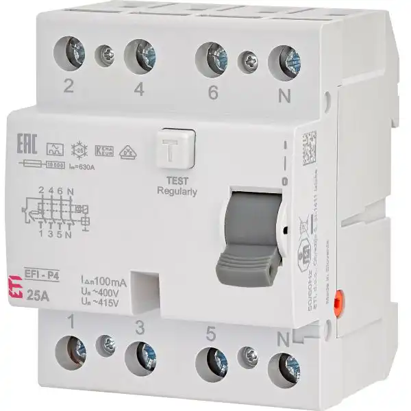 Intrerupator diferential EFI-P4 A C25 3P+N/100mA 400Vac 2061521 ETI 3 Intrerupator diferential EFI-P4 A C25 3P+N/100mA 400Vac 2061521 ETI