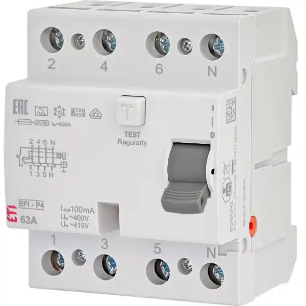 Intrerupator diferential EFI-P4 A C63 3P+N/100mA 400Vac 2061523 ETI 3 Intrerupator diferential EFI-P4 A C63 3P+N/100mA 400Vac 2061523 ETI